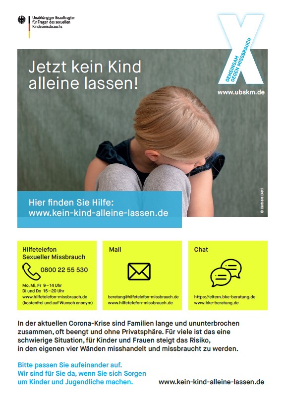 Bild von Plakat "Jetzt kein Kind alleine lassen."